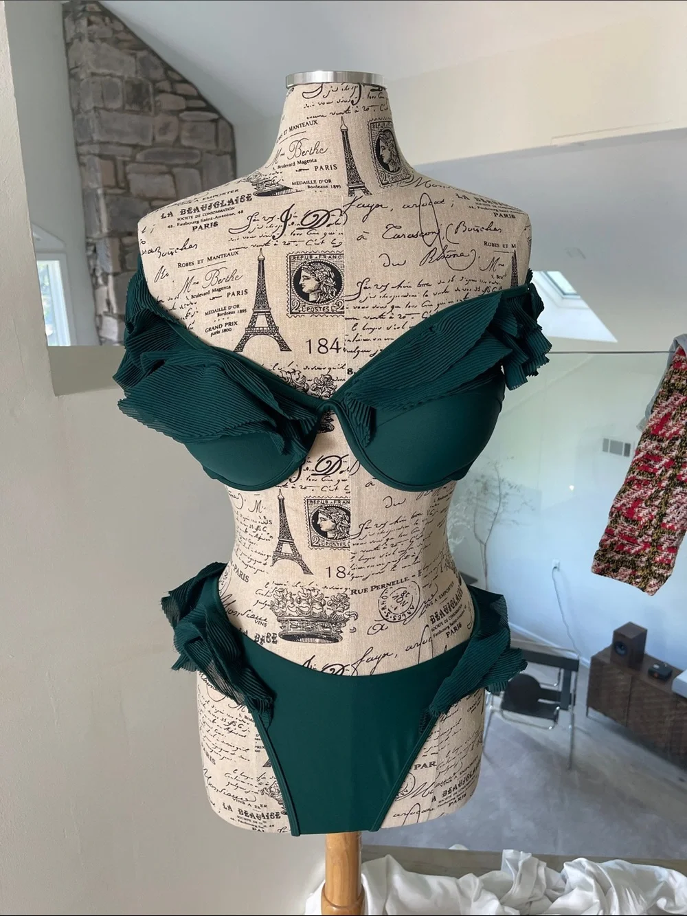 Andrea Iyamah Emerald Green Ruffle Bikini